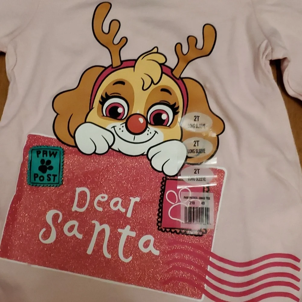 Toddler Girls Paw Patrol Christmas "Dear Santa" T-Shirt Size 2T 3T 4T 5T  NWT - Picture 2 of 2